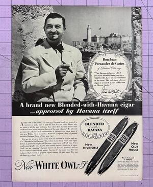 1939 White Owl Cigar Havana Don Juan Fernandez De Castro Cuba Vintage Print Ad